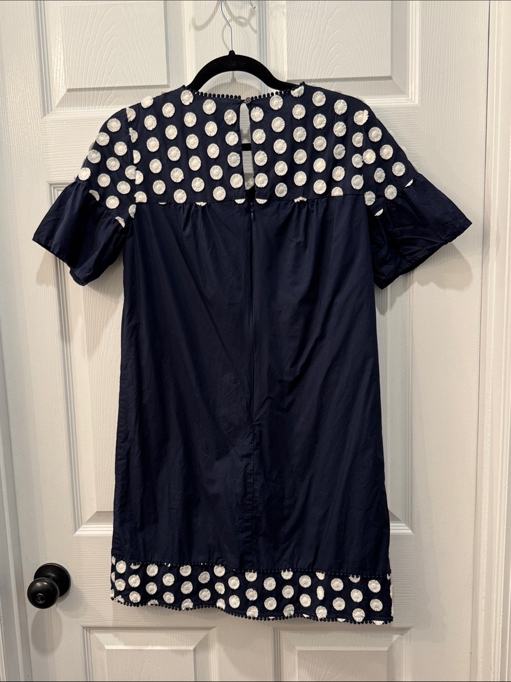 J Crew Navy Dress with White Polka Dot Trim - Picture 2 of 3